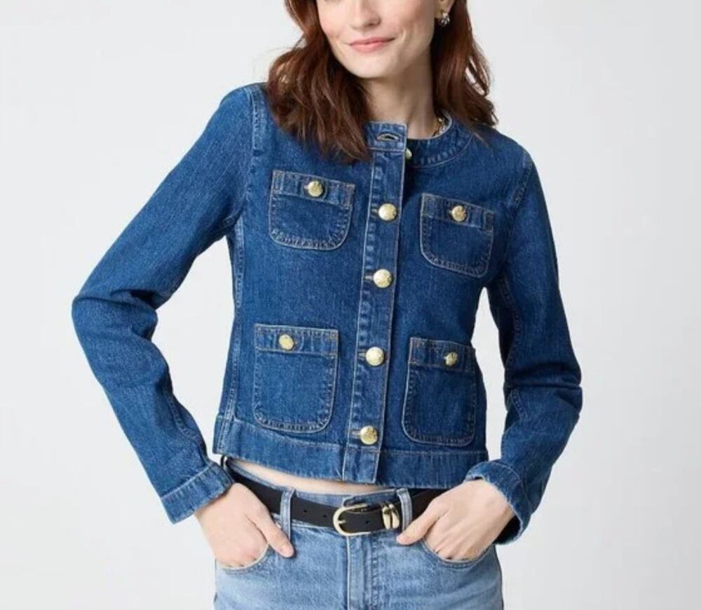 J. Crew Women's Denim Patch-Pocket Jacket Gold Buttons Size 2 NWT Chic Casual